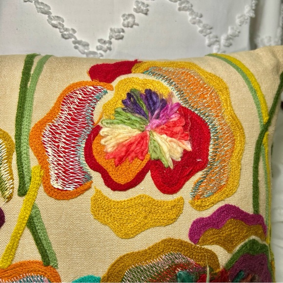 Vibrant Colorful Floral Embroidered Bohemian Accent Pillow - Picture 3 of 14